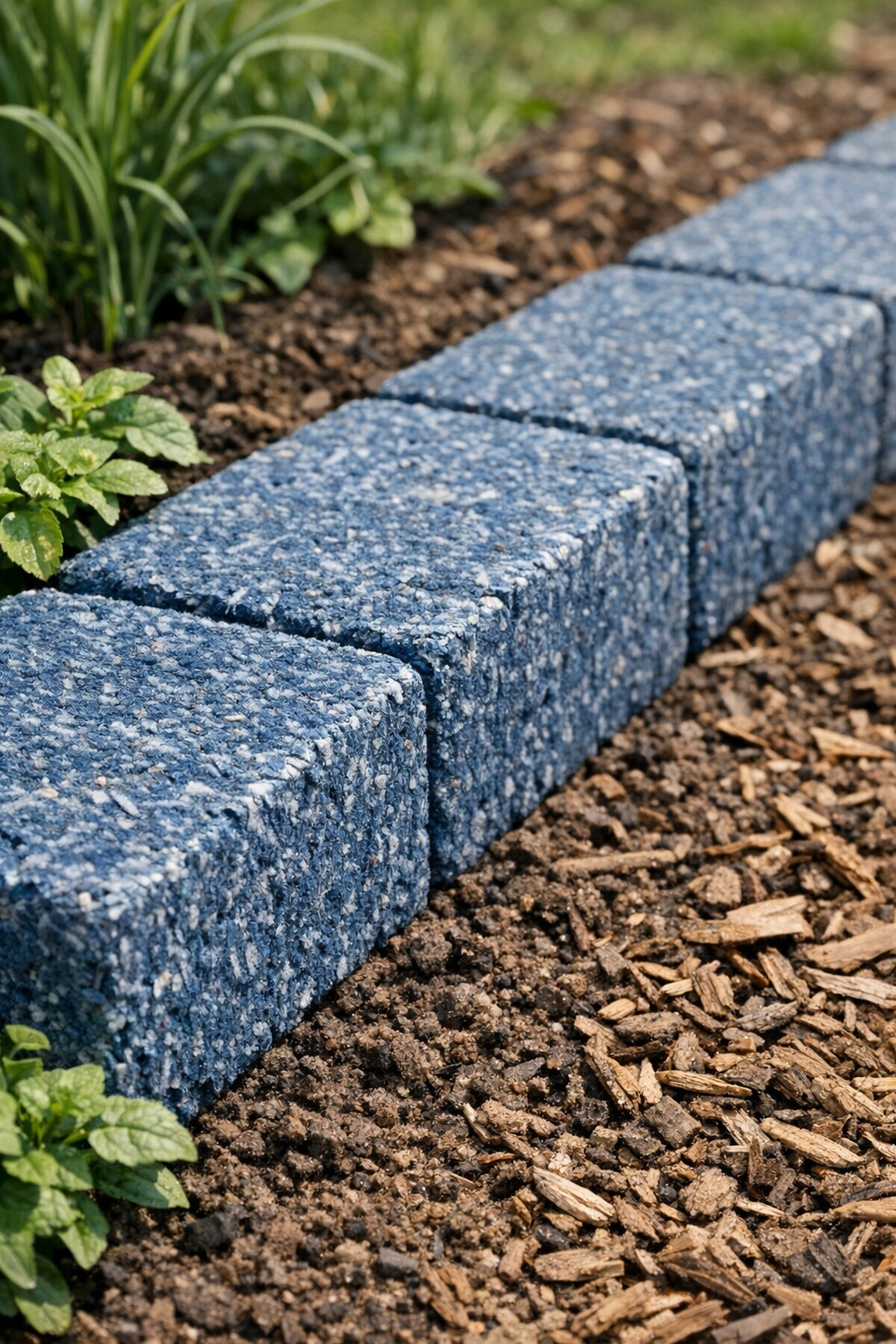 Finished ultra-durable landscaping bricks made from shredded denim