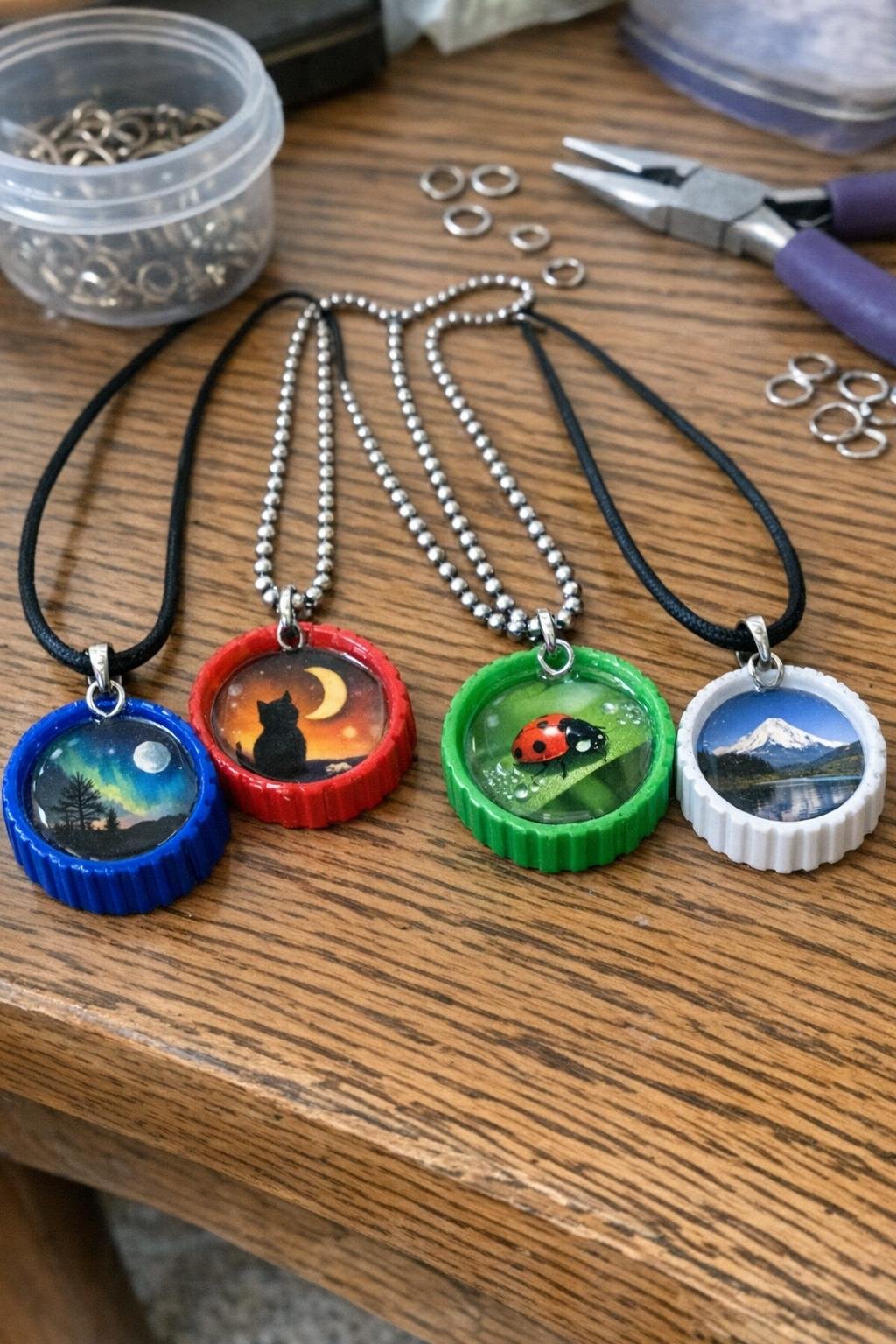 Bottle cap pendant necklaces