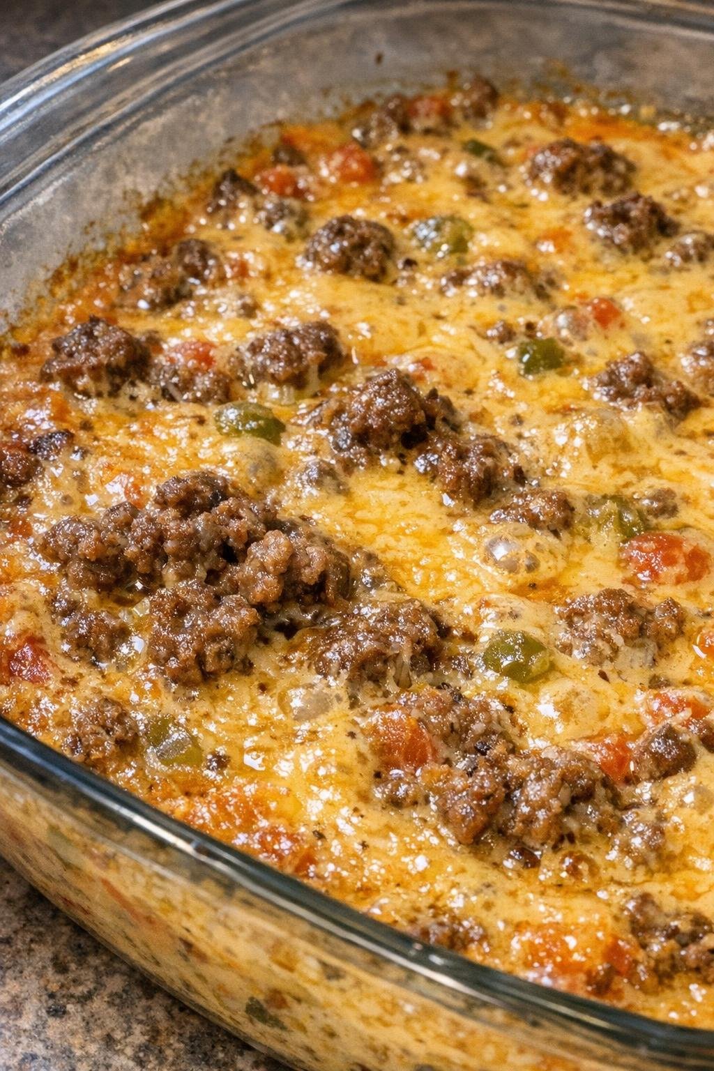 Bubbling beef queso dip fresh from the oven