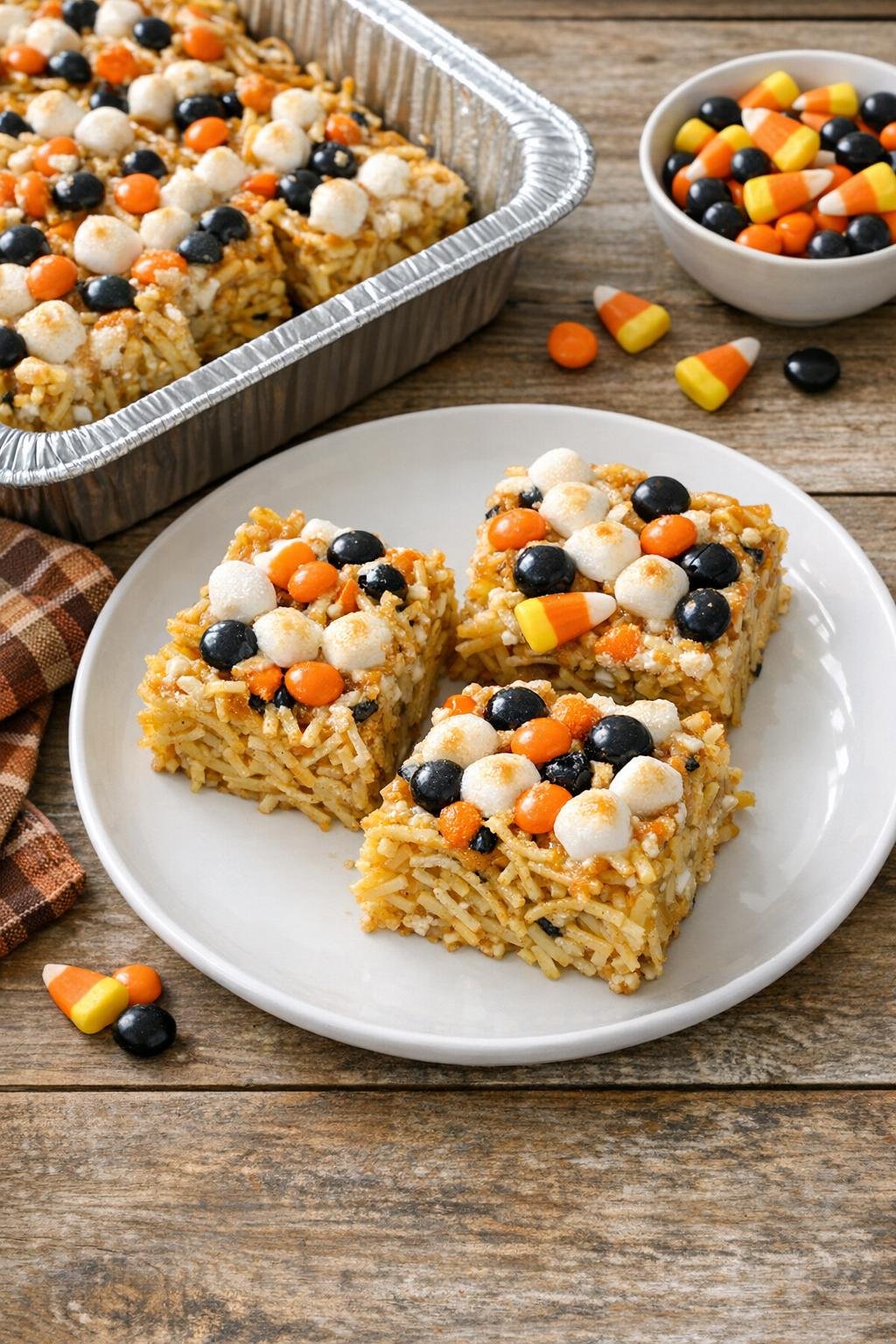 Finished Halloween spaghetti dessert baked and plated