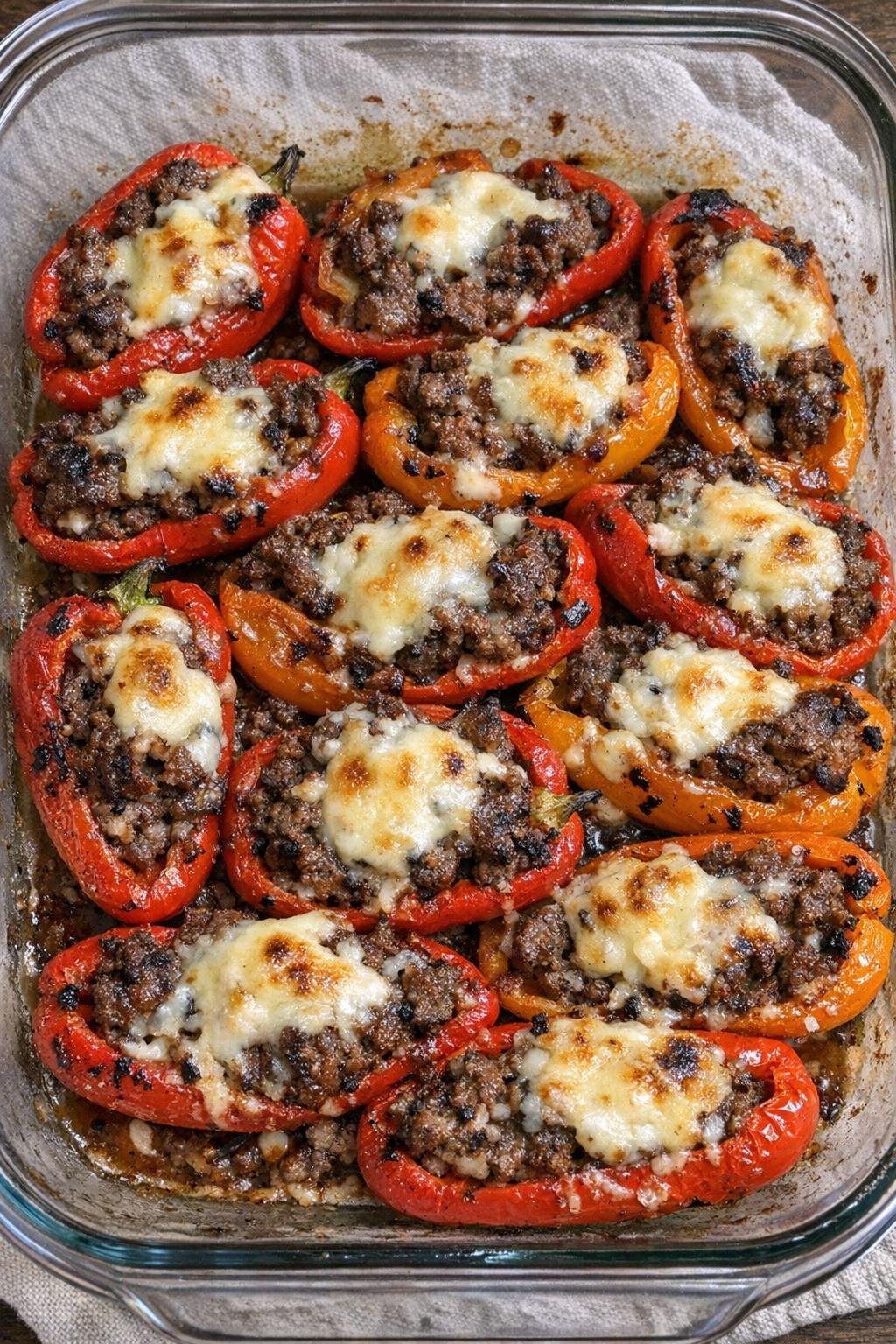 Oven baked beef stuffed mini peppers ready to serve