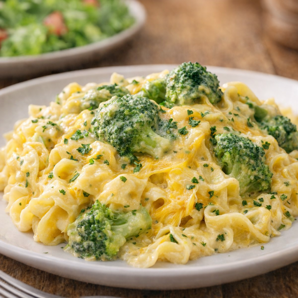 Scooped serving of casserole on a dinner plate