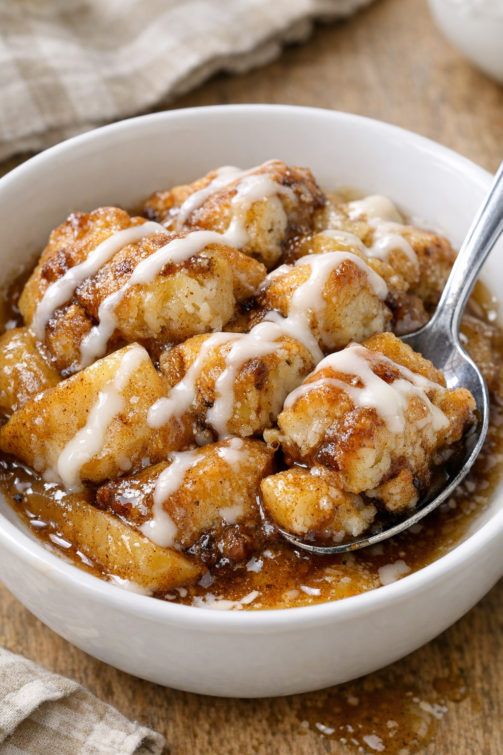 Finished cinnamon roll apple cobbler