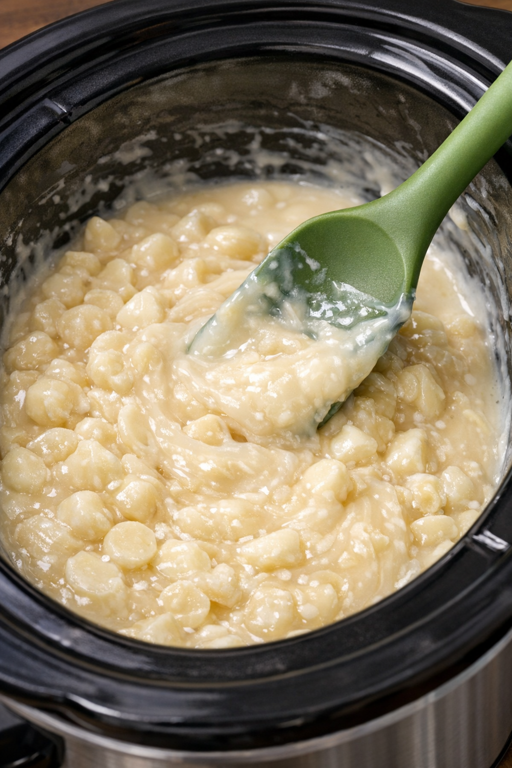 Melted white chocolate mixture in slow cooker
