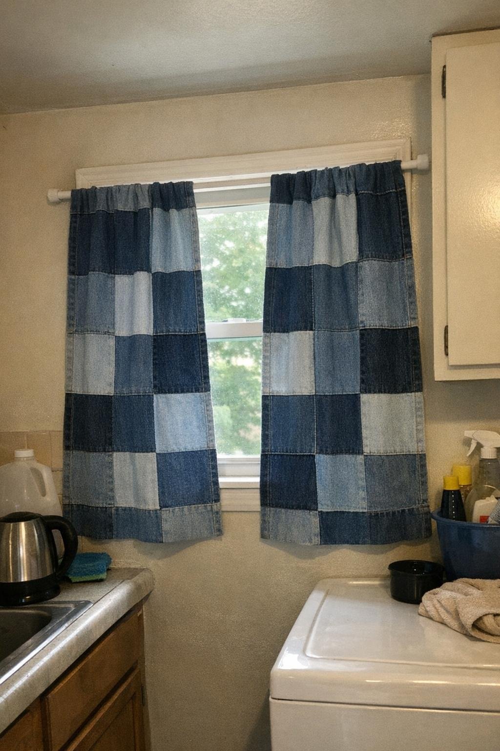 Patchwork denim curtains