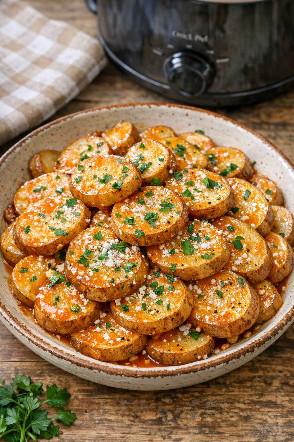 Finished slow cooker wing-style potatoes
