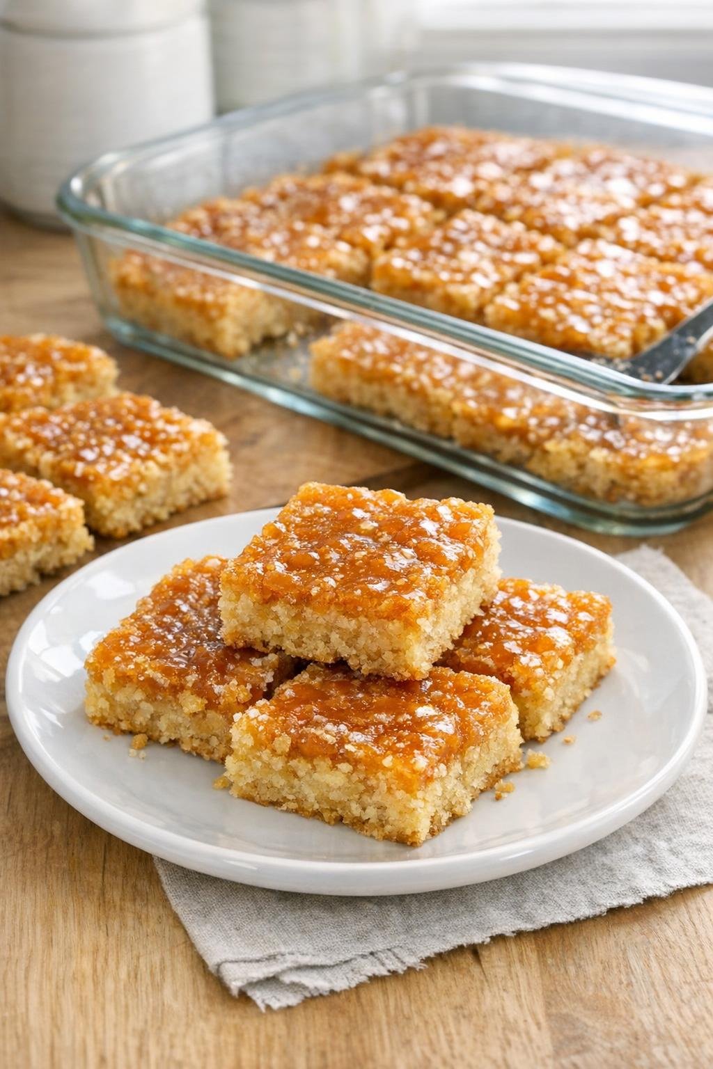 Finished butterscotch crunch bars on a plate