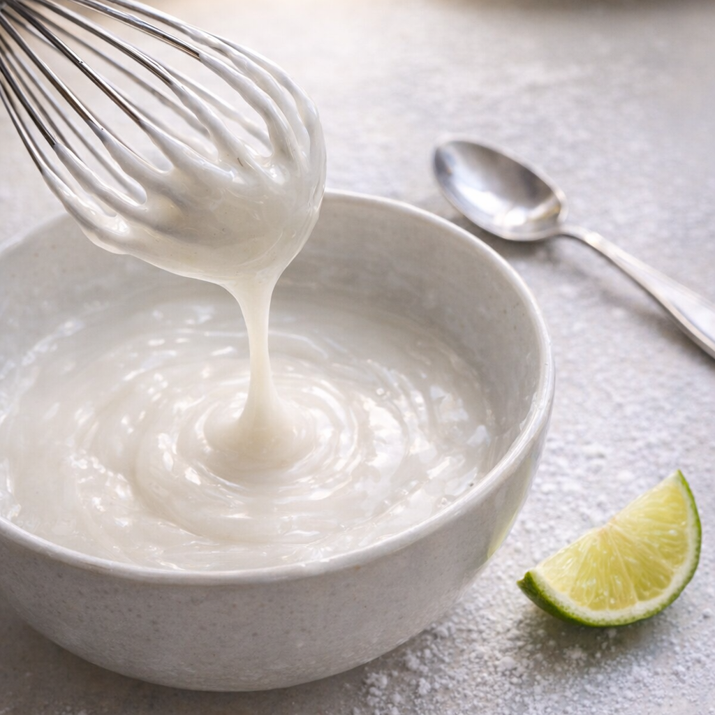 Simple lime glaze being whisked in a small bowl