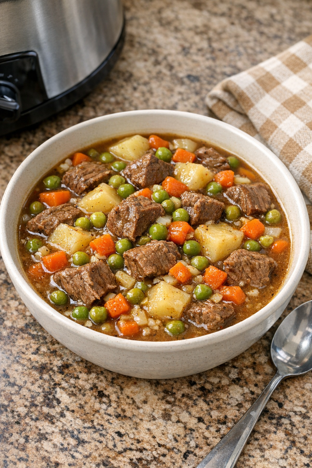 Finished bowl of slow cooker poor man stew