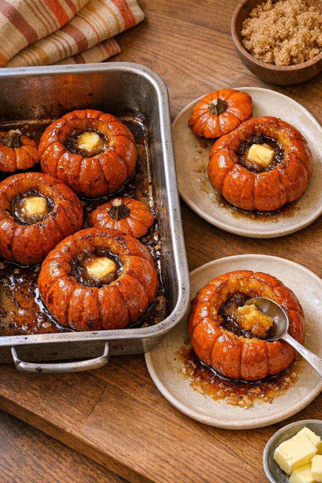 Finished baked mini pumpkins ready to serve