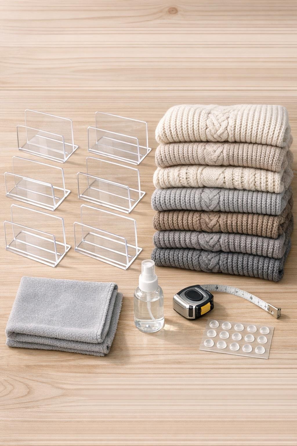 Materials for acrylic sweater shelf dividers laid out together