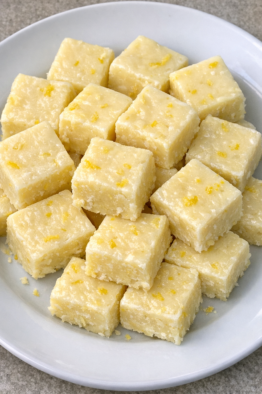 Slow cooker frosted lemonade fudge on a white plate