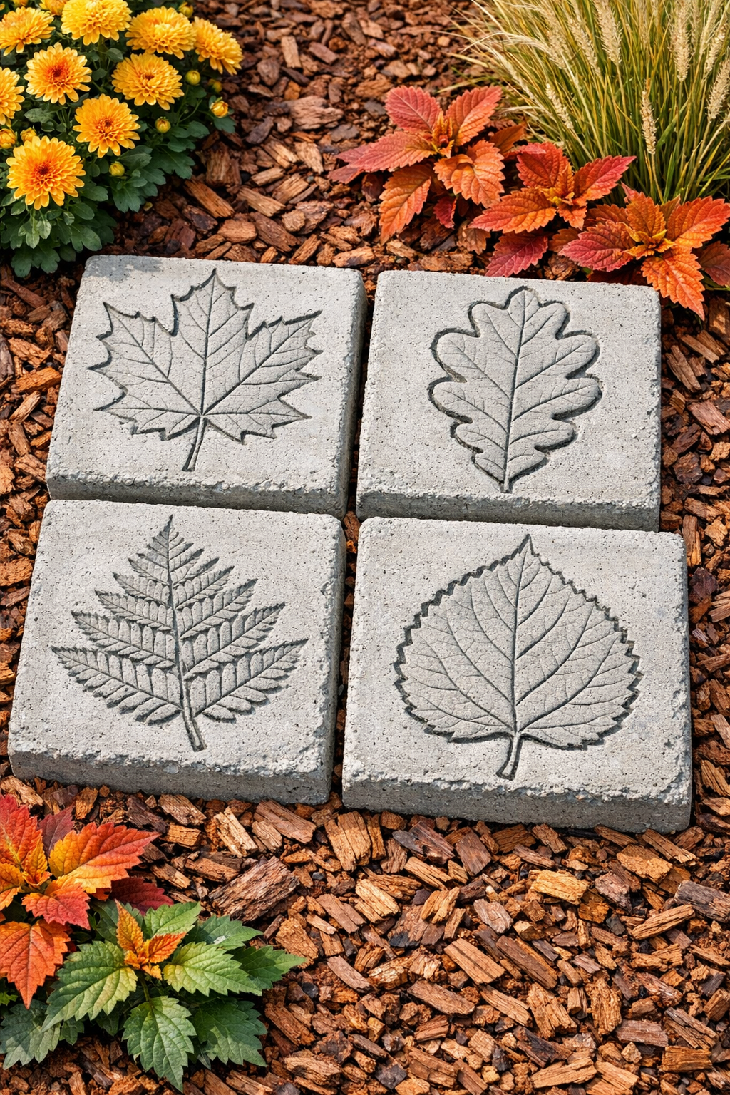 Finished embossed autumn stepping stones