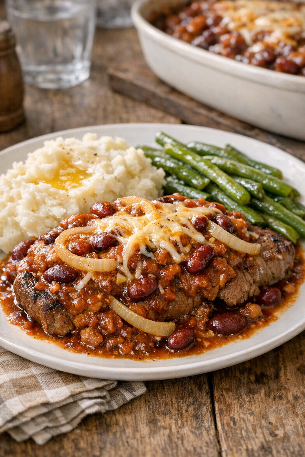 Finished Amish beef and chili bake plated for dinner
