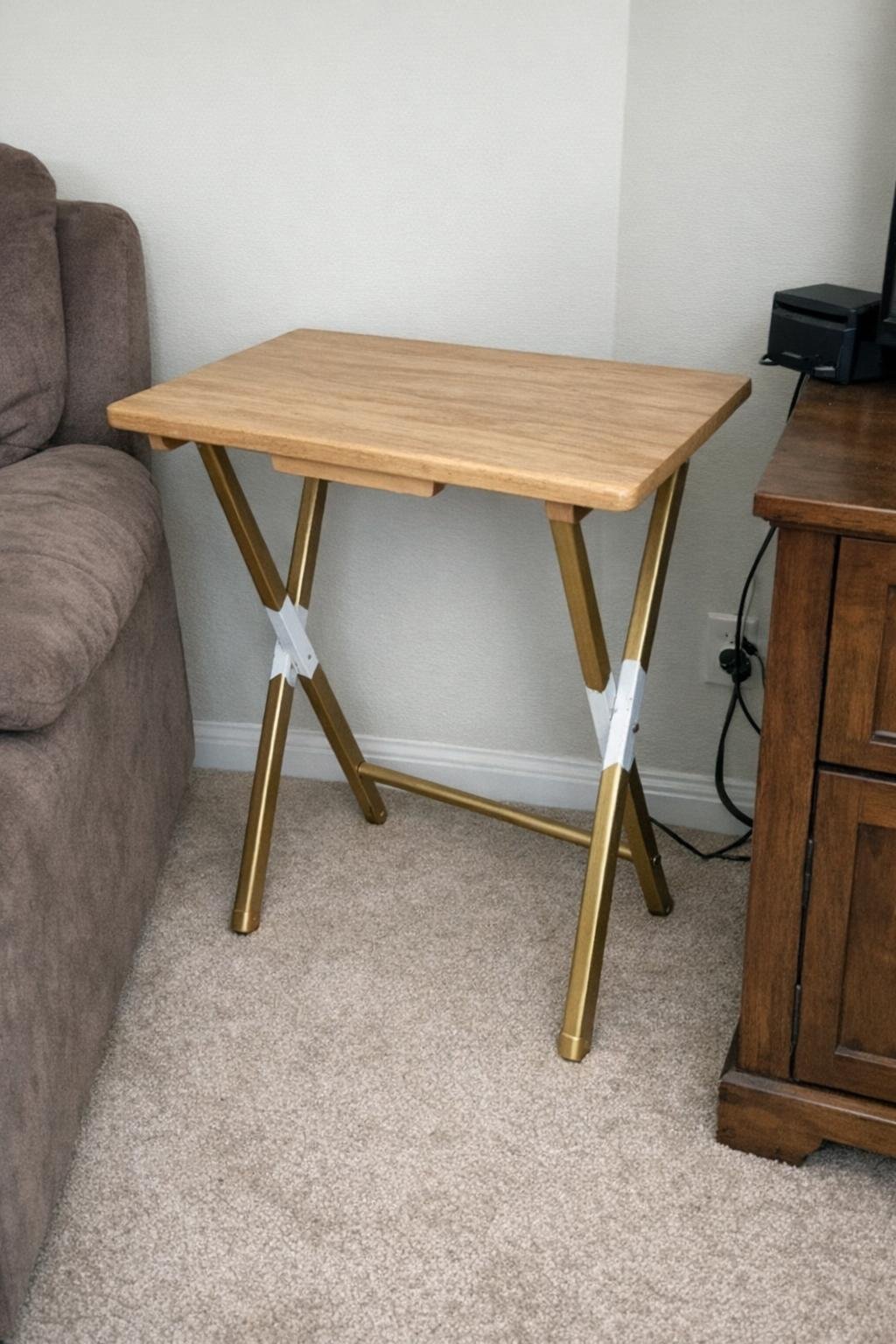 TV tray table with gold dipped-chevron legs