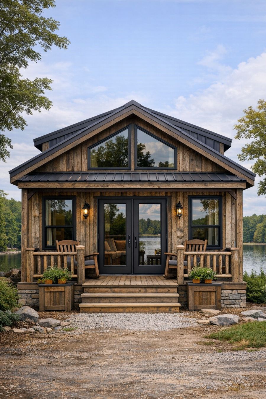 Come inside this rustic lakeside inspired park model RV with exposed ...