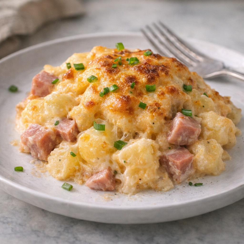 Potato bake variation with ham and green onions