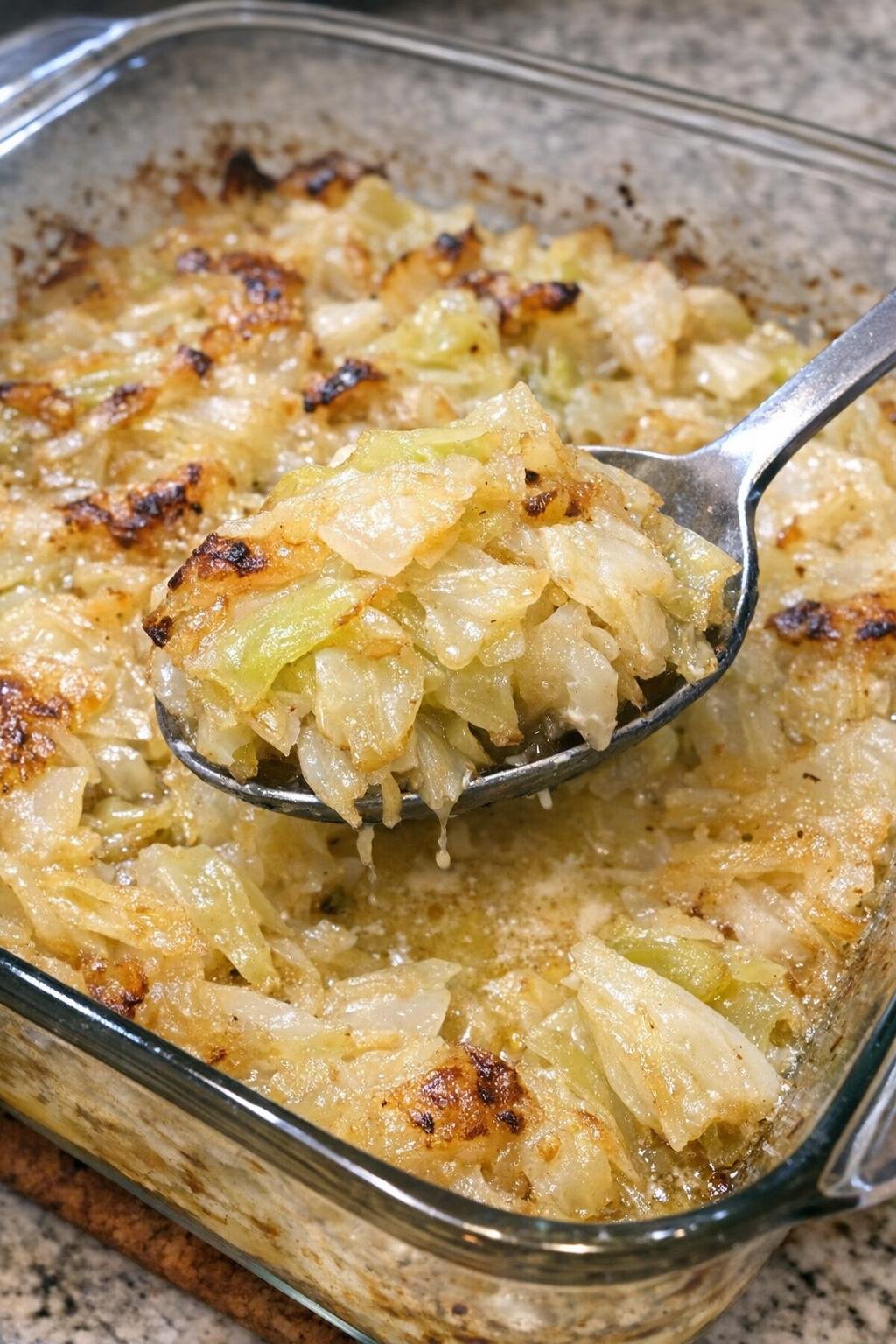 Close-up of finished baked cabbage