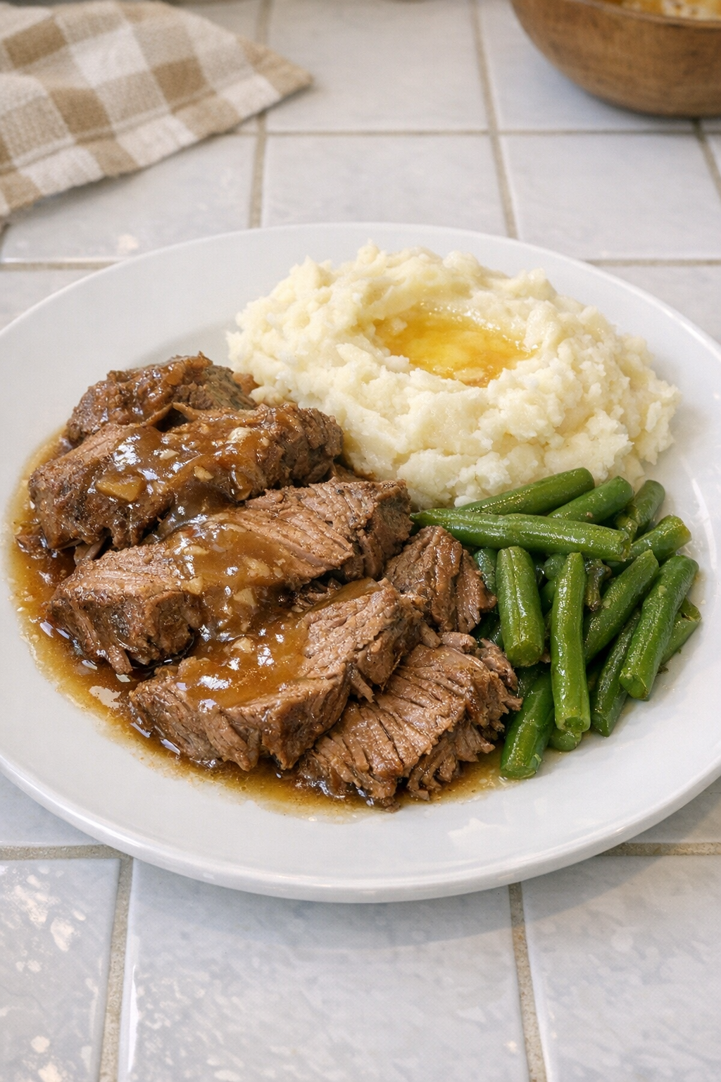 Finished plated Amish cider beef with gravy