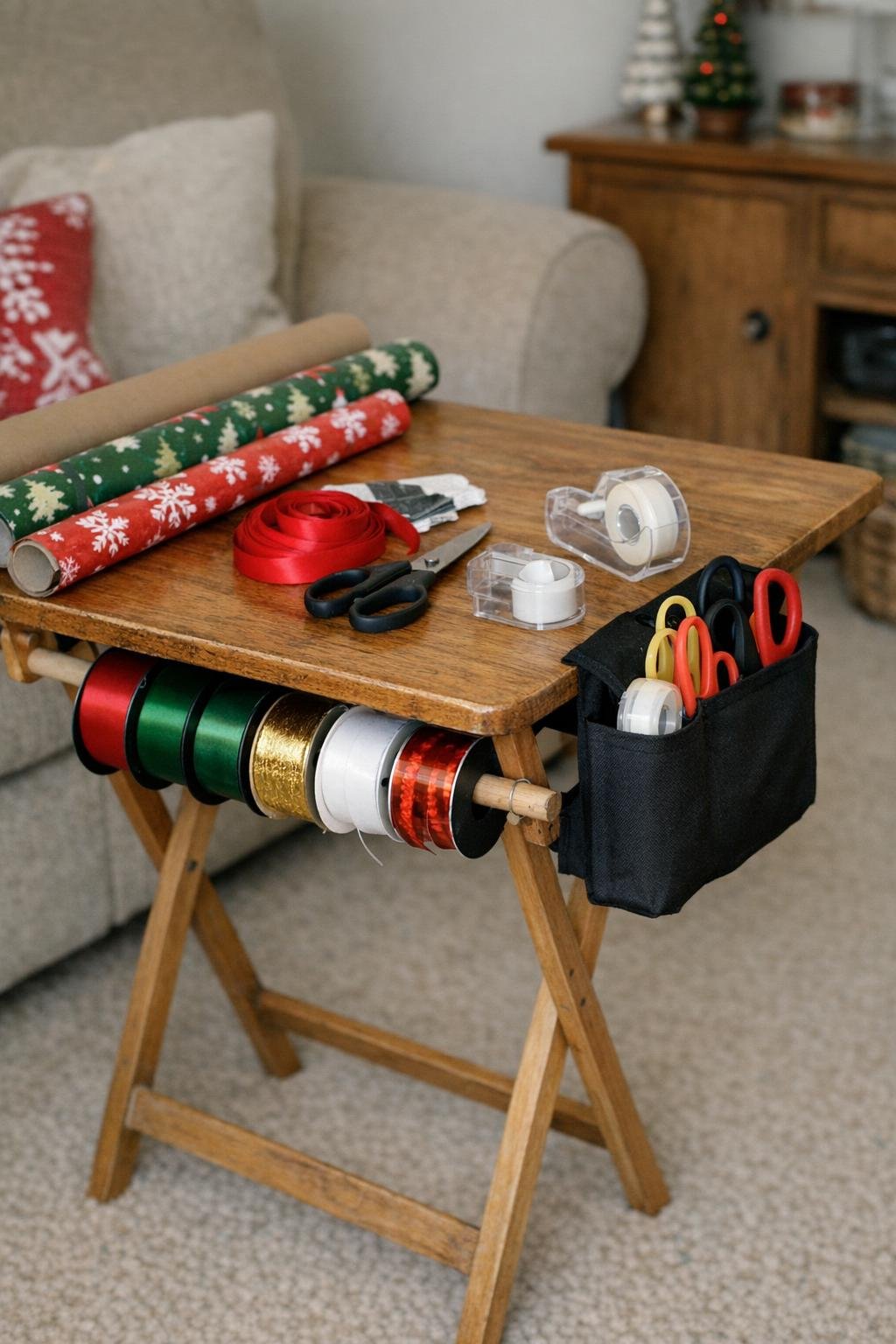 TV tray gift-wrap station