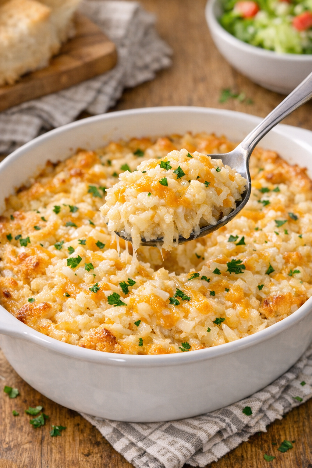 Finished cheesy slow cooker hash brown potatoes
