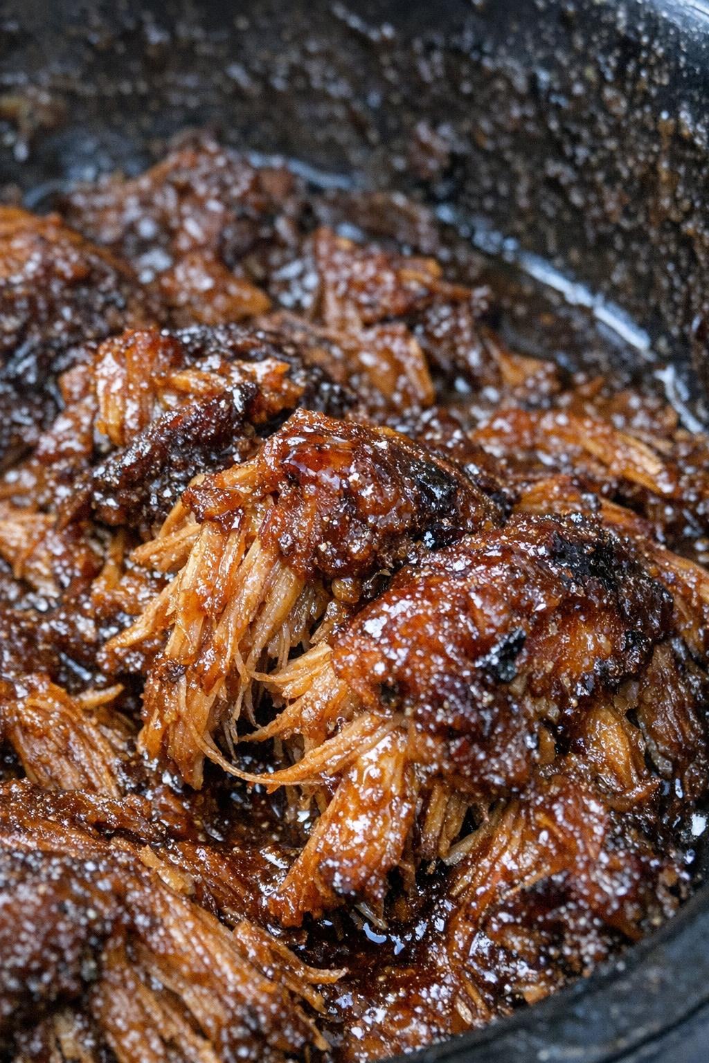 Slow cooker glazed roasted protein in dark sauce
