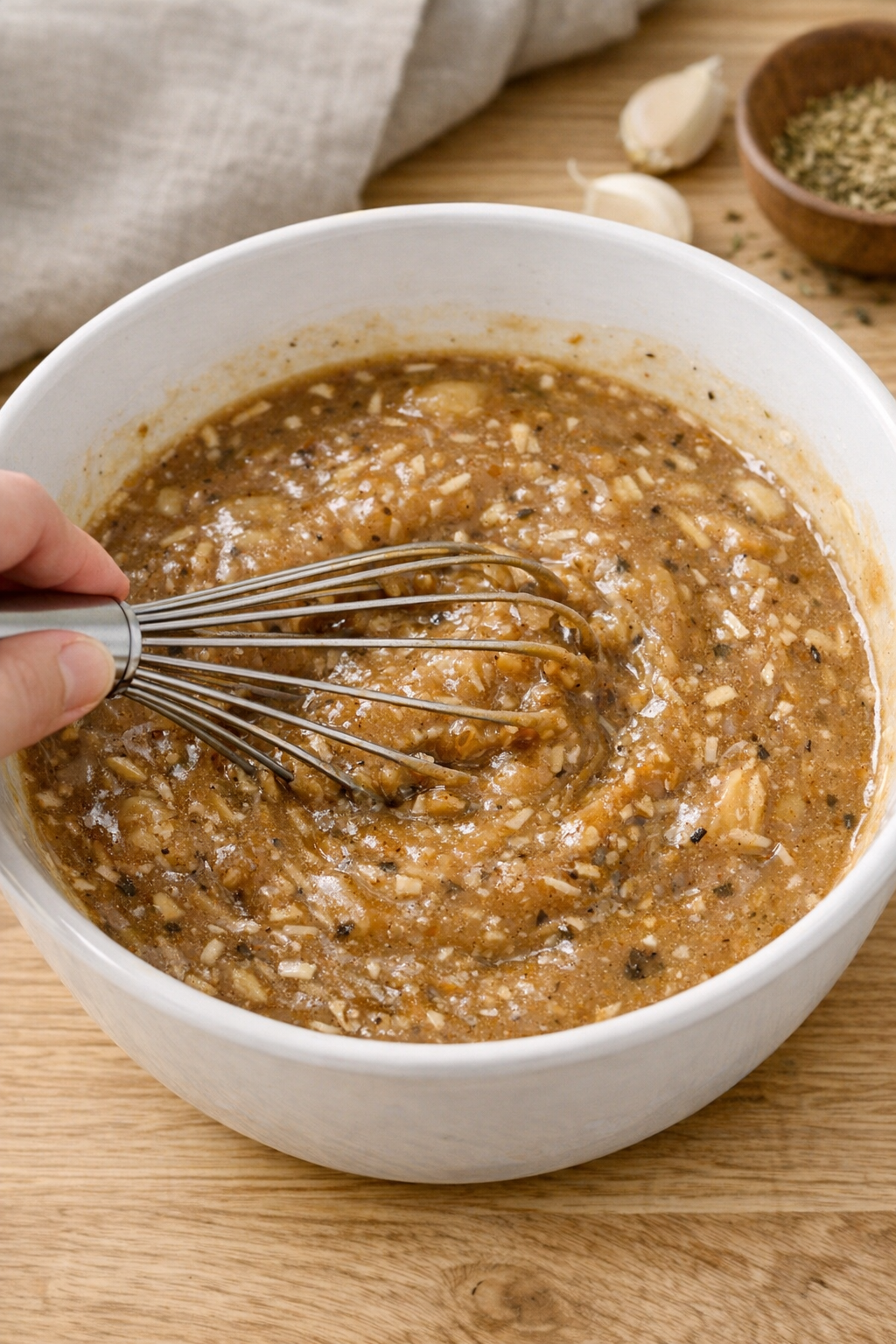 Savory sauce being mixed in a bowl