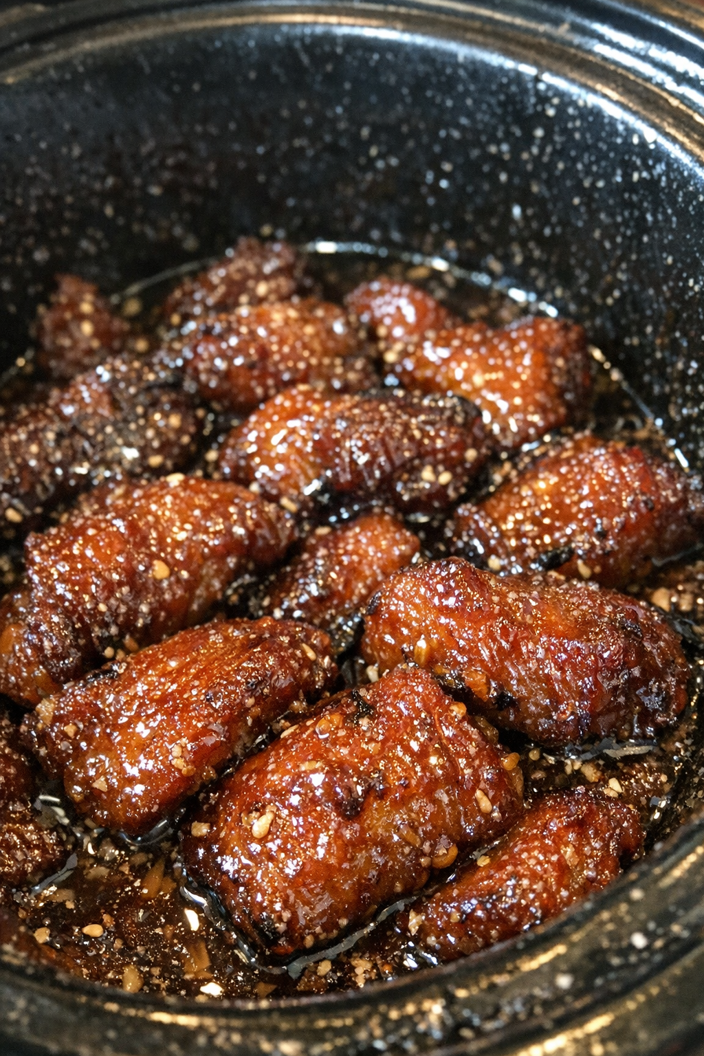 Sticky glazed protein slices in the slow cooker
