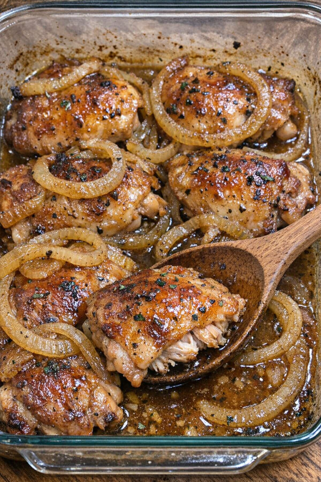 Tender glazed chicken in a baking dish