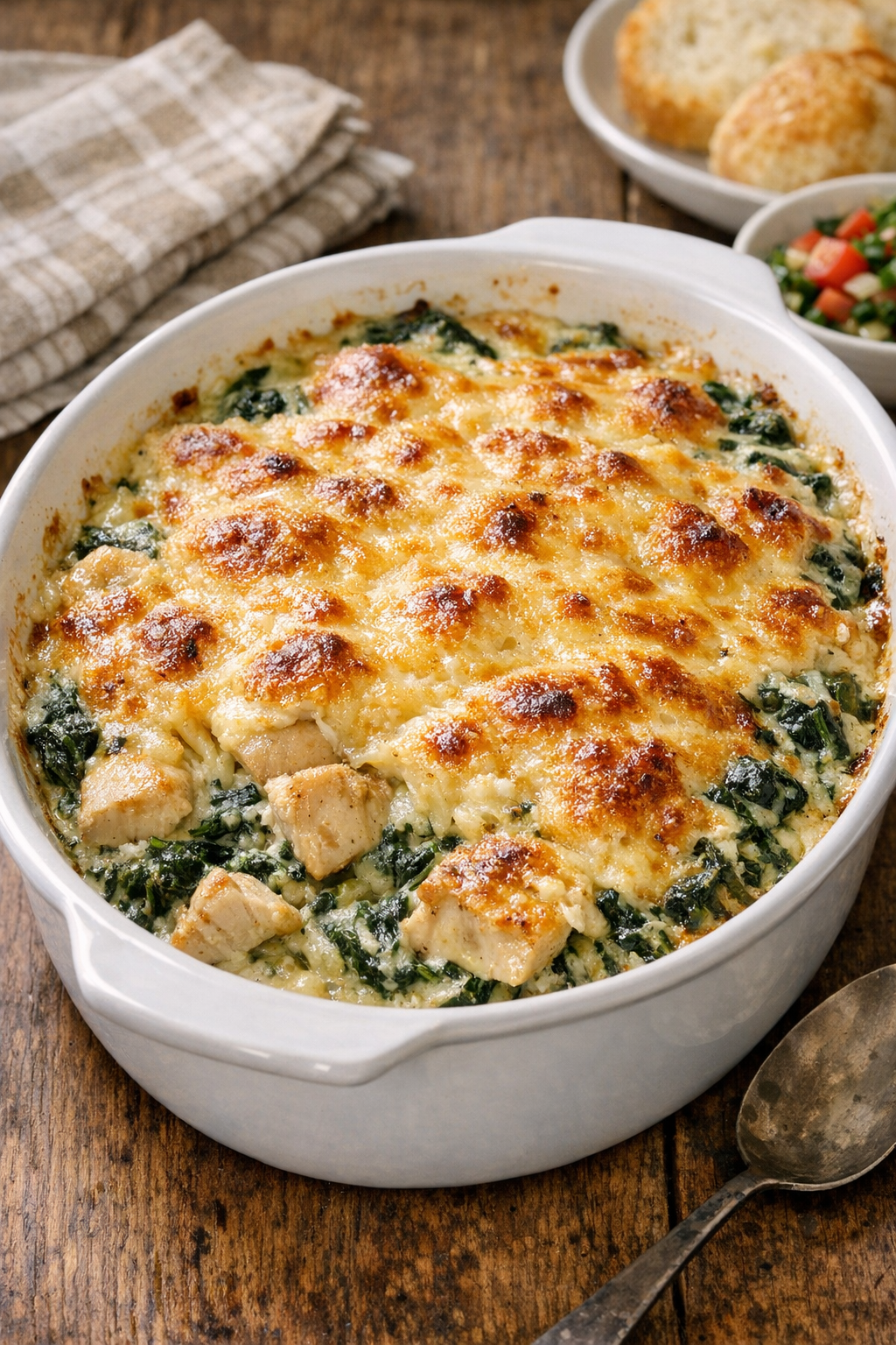 Casserole topped with melted cheese