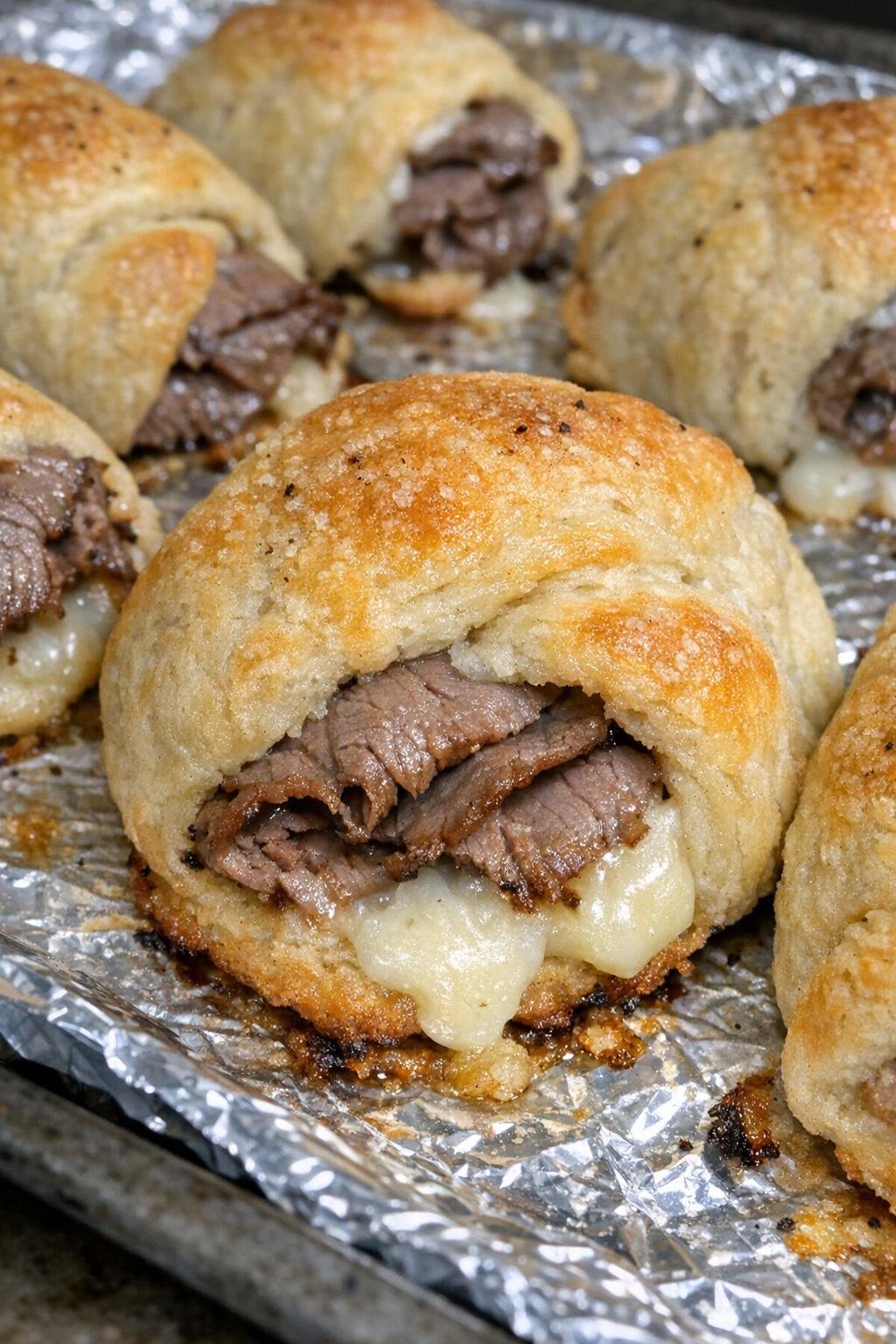 Oven baked beef French dip bites fresh from the oven