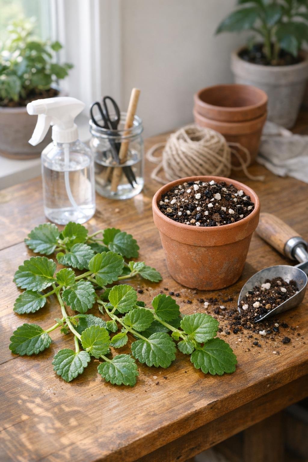 Swedish ivy cuttings prepared for propagation