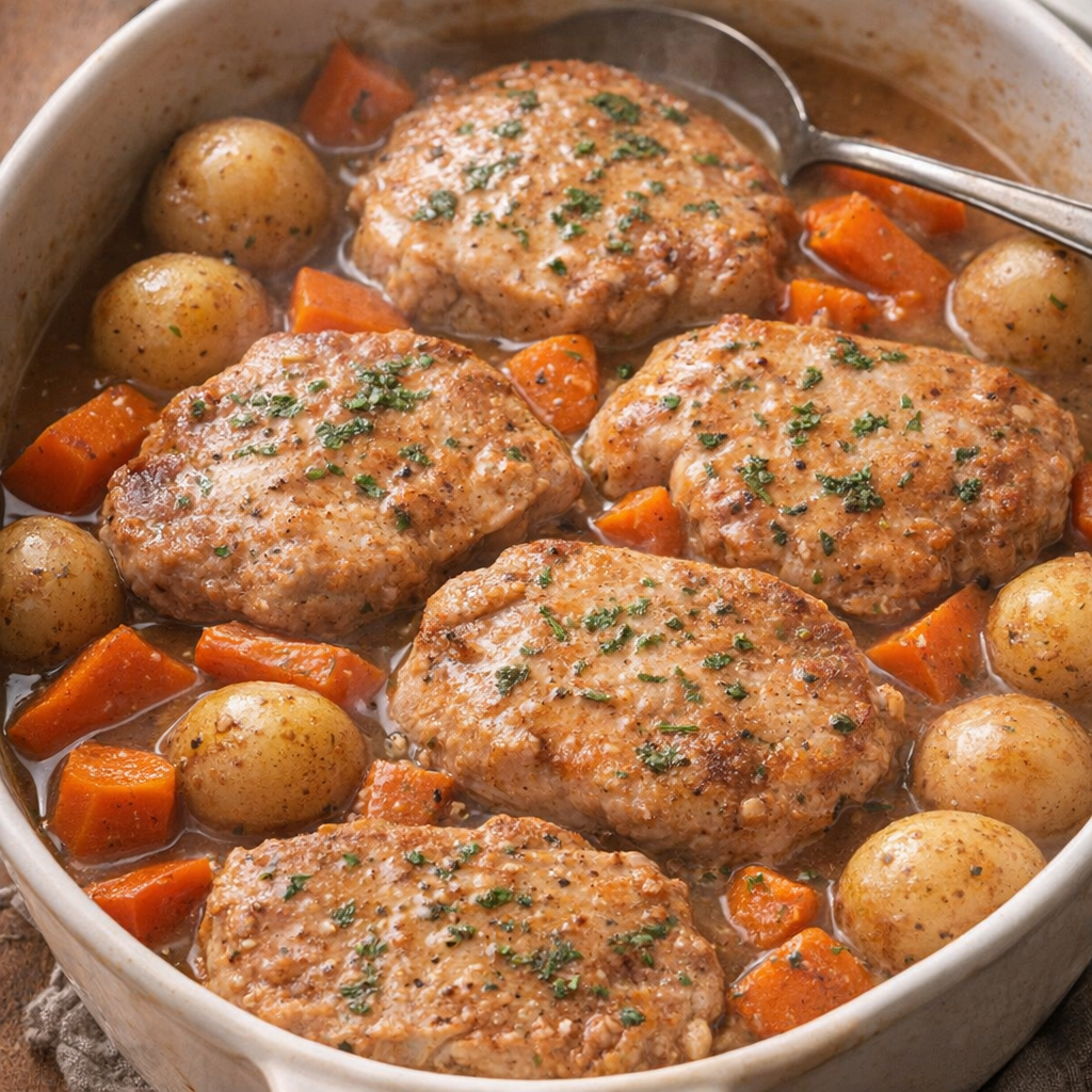 One-pot pork chops with potatoes and carrots