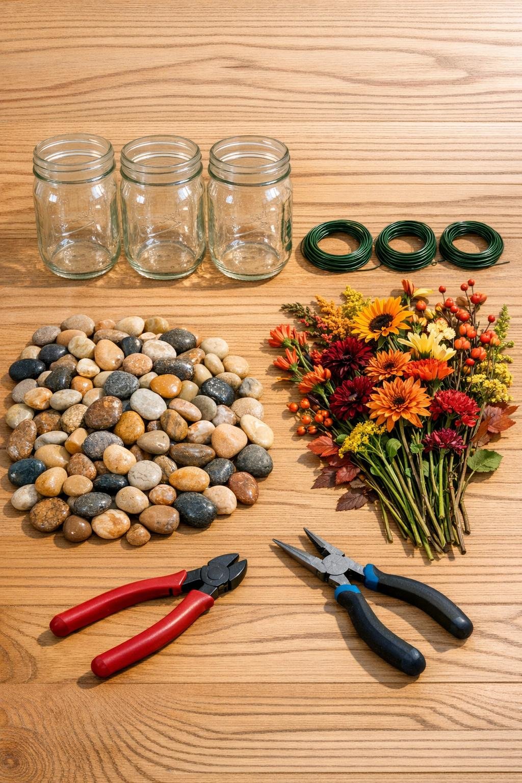 Materials for mason jar autumn flower frog vase set