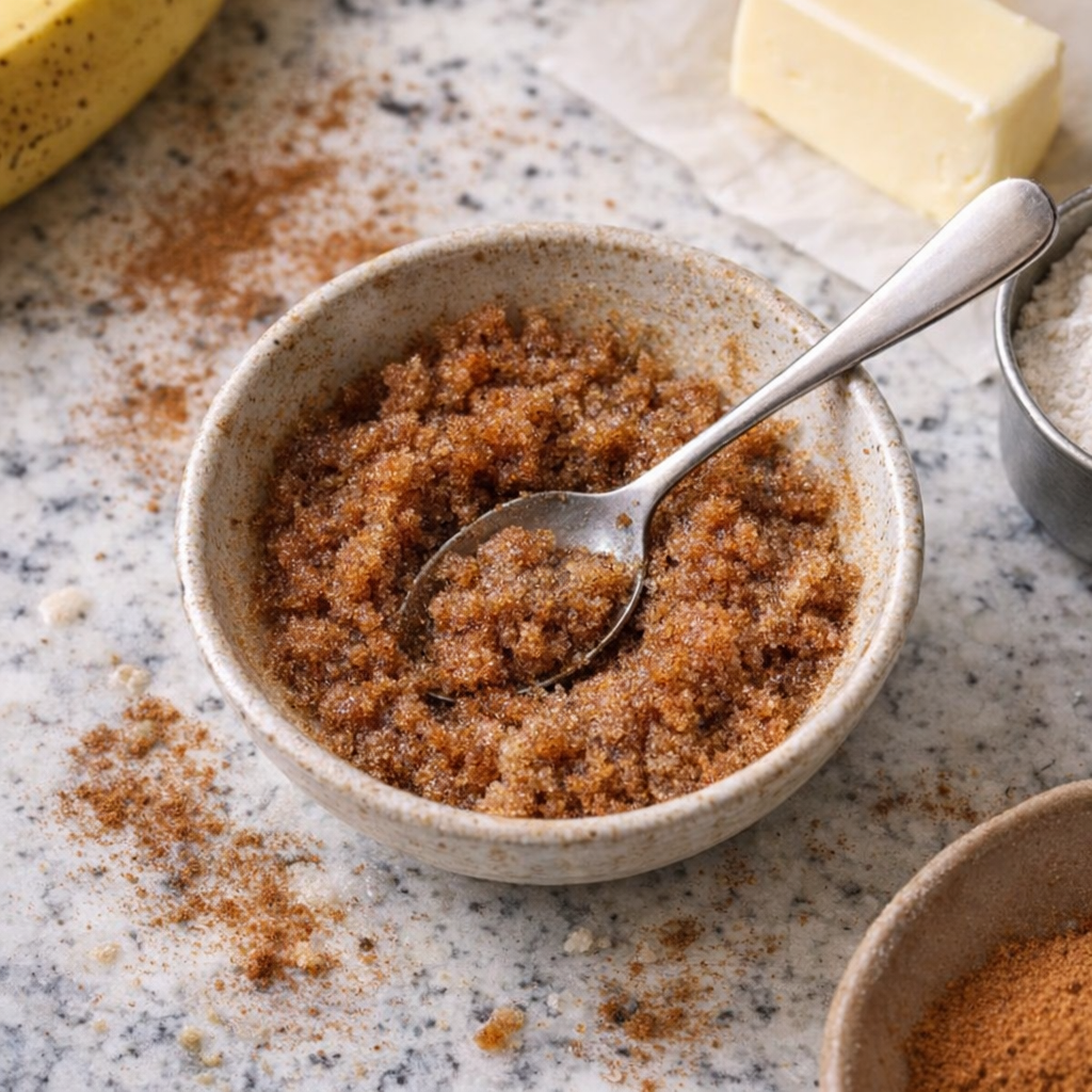 Cinnamon sugar topping in a small bowl