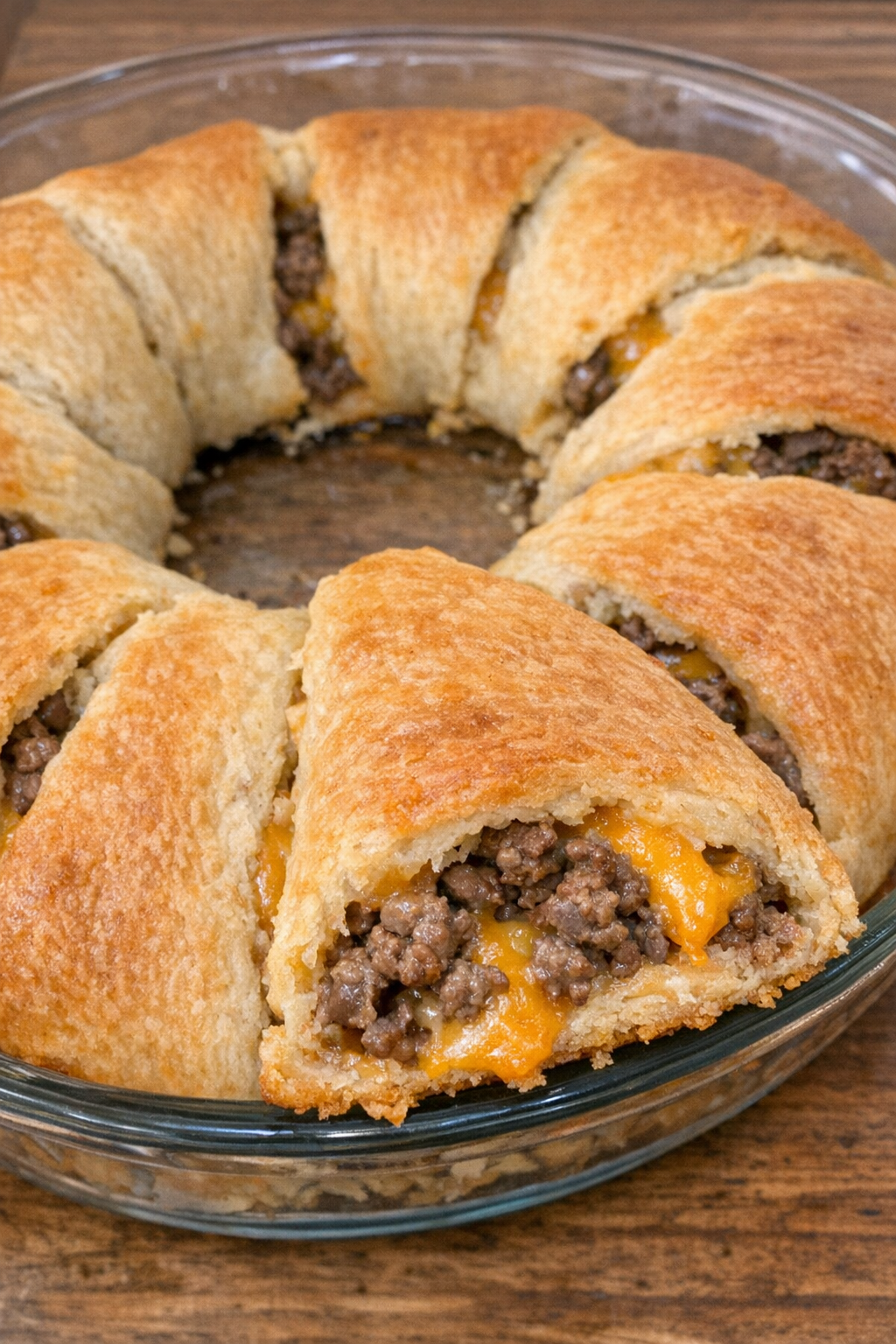Oven baked beef crescent ring ready to serve