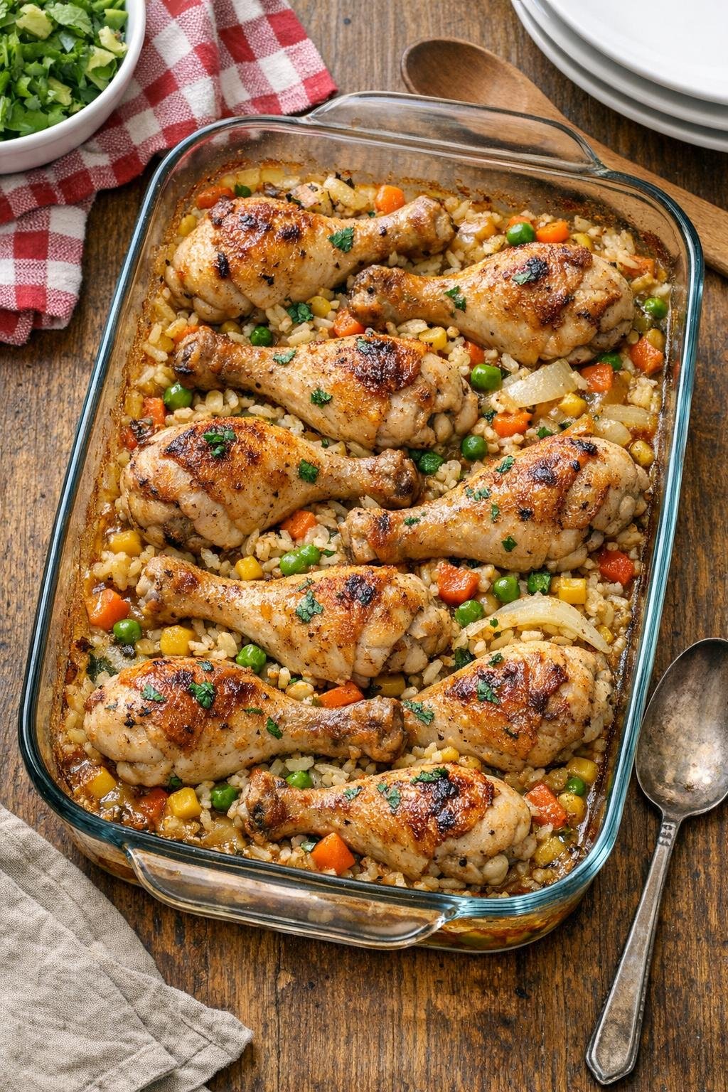 Finished baked chicken drumstick casserole