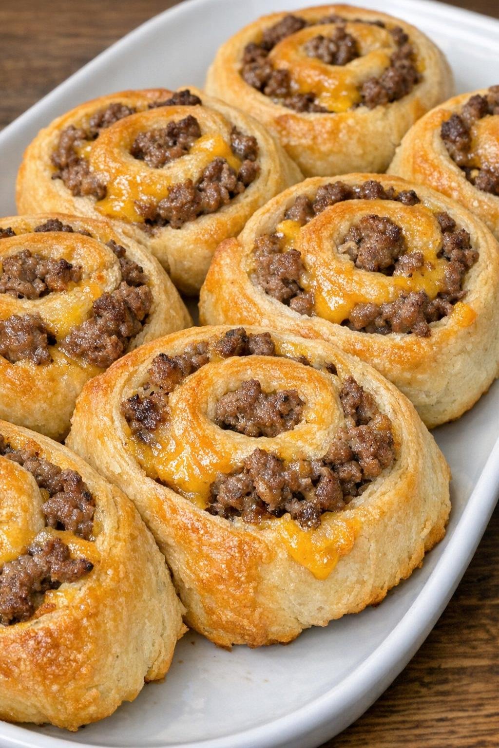 Golden brown beef pinwheels with cheddar