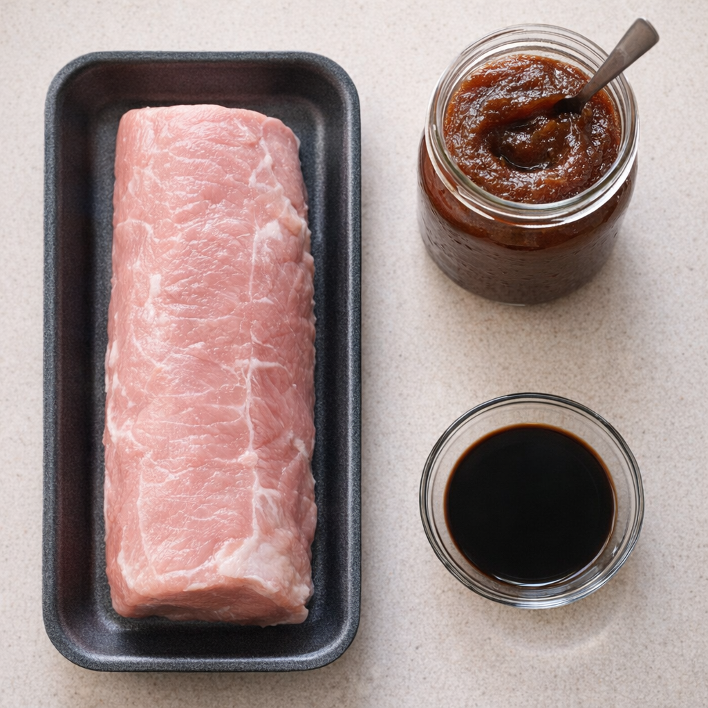 Pork loin with apple butter and soy sauce ingredients