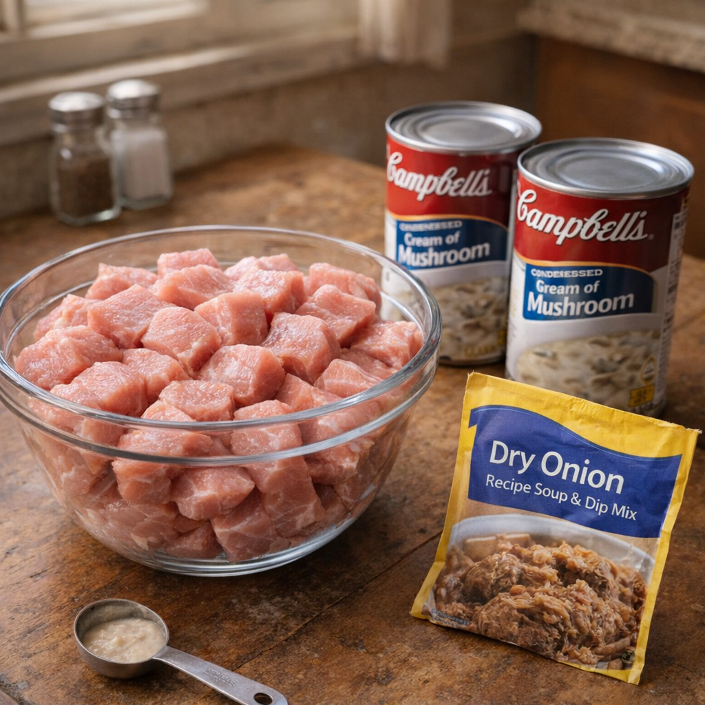 Simple pork loin ingredients arranged on a kitchen counter