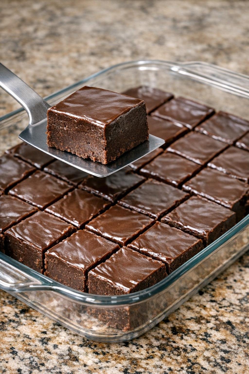 Finished chocolate fudge squares served