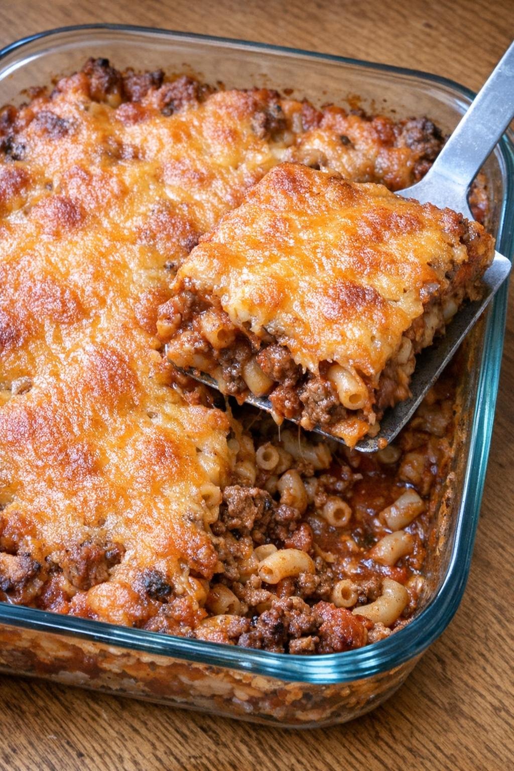 Close up casserole in a glass baking dish