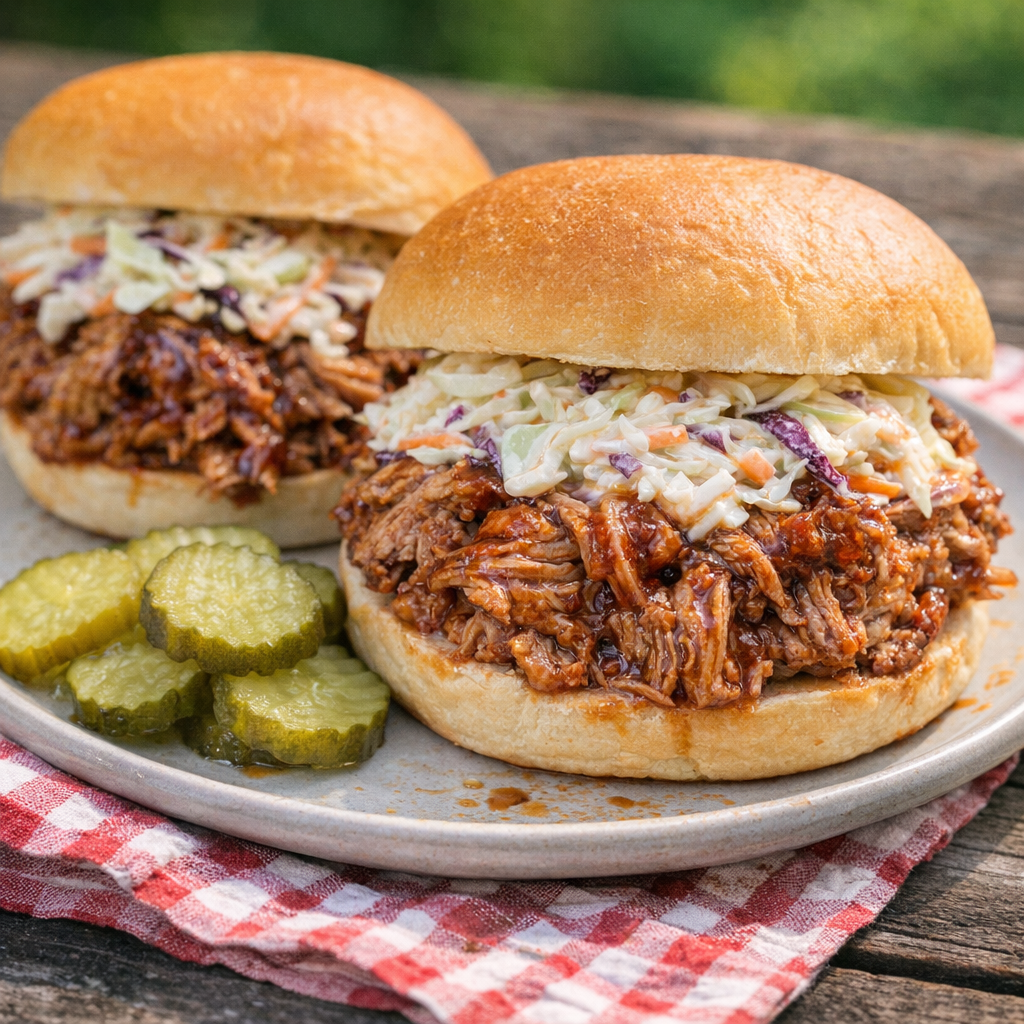 Pork tenderloin served on sandwich buns with coleslaw