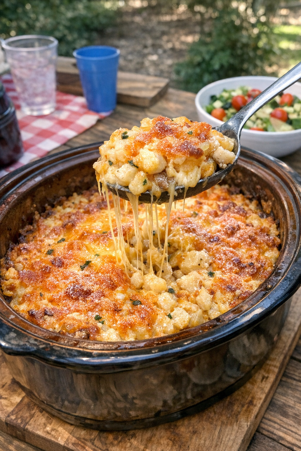 Finished cheddar hash brown bake plated and ready to serve