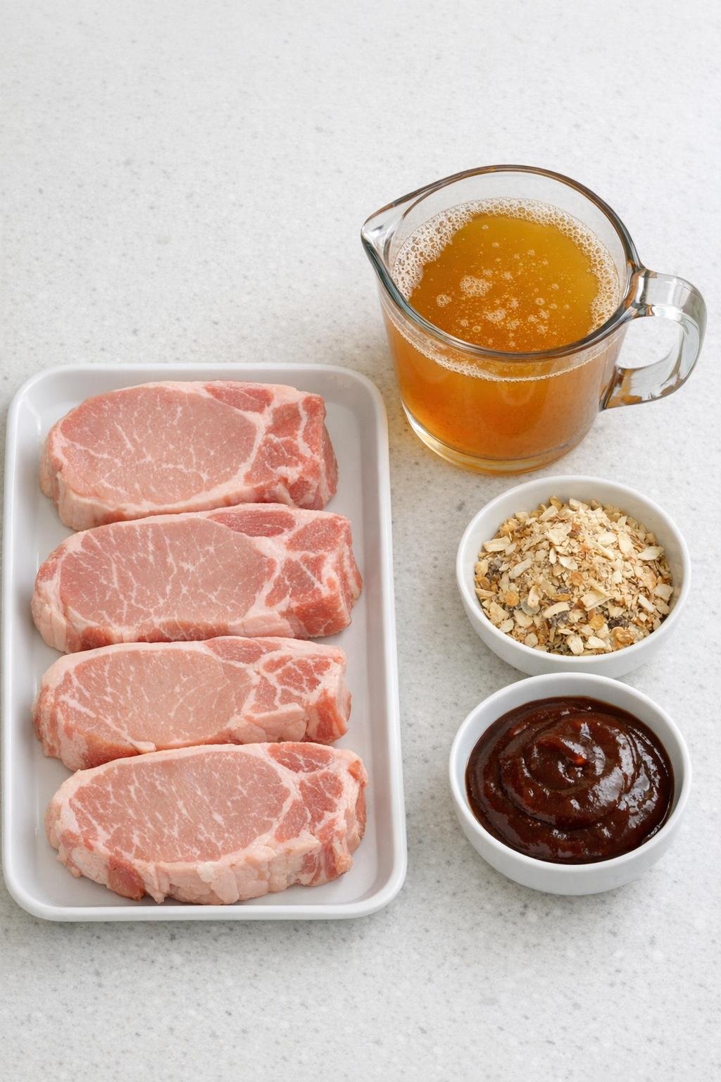 Main ingredients for apple cider pork chops