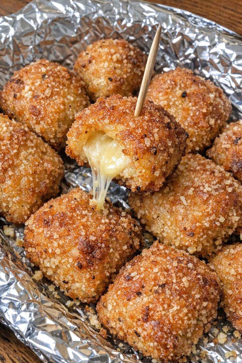 3-ingredient parmesan baxter bites on a foil-lined platter