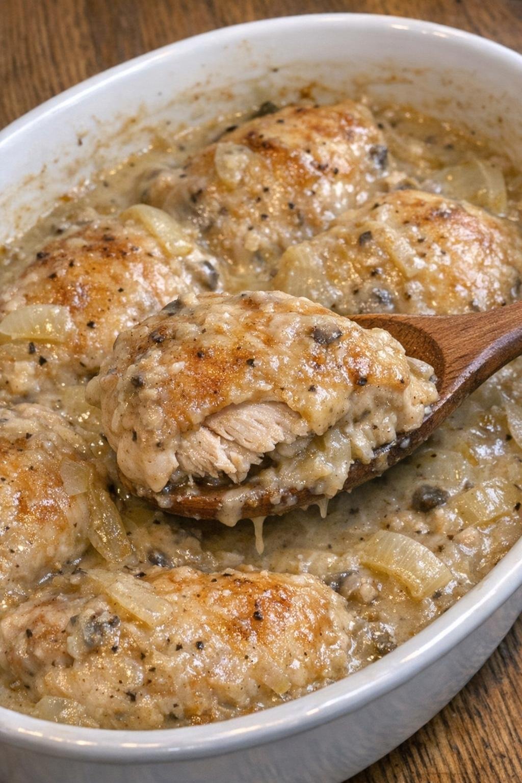 Golden chicken in creamy mushroom sauce