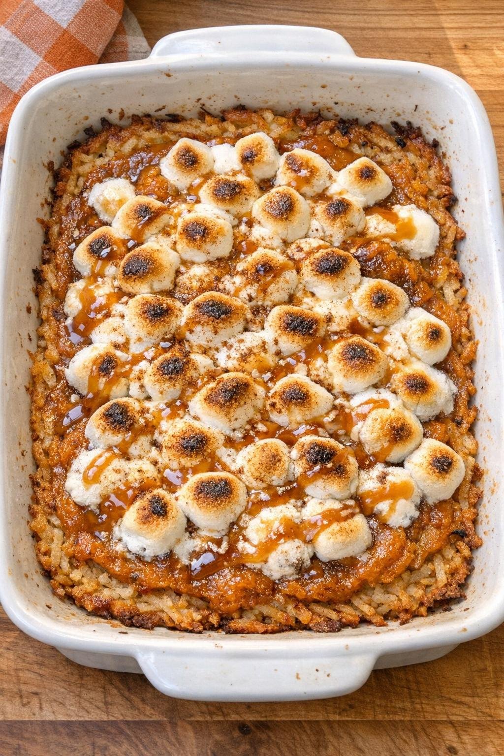 Finished Halloween hashbrown dessert in a baking dish