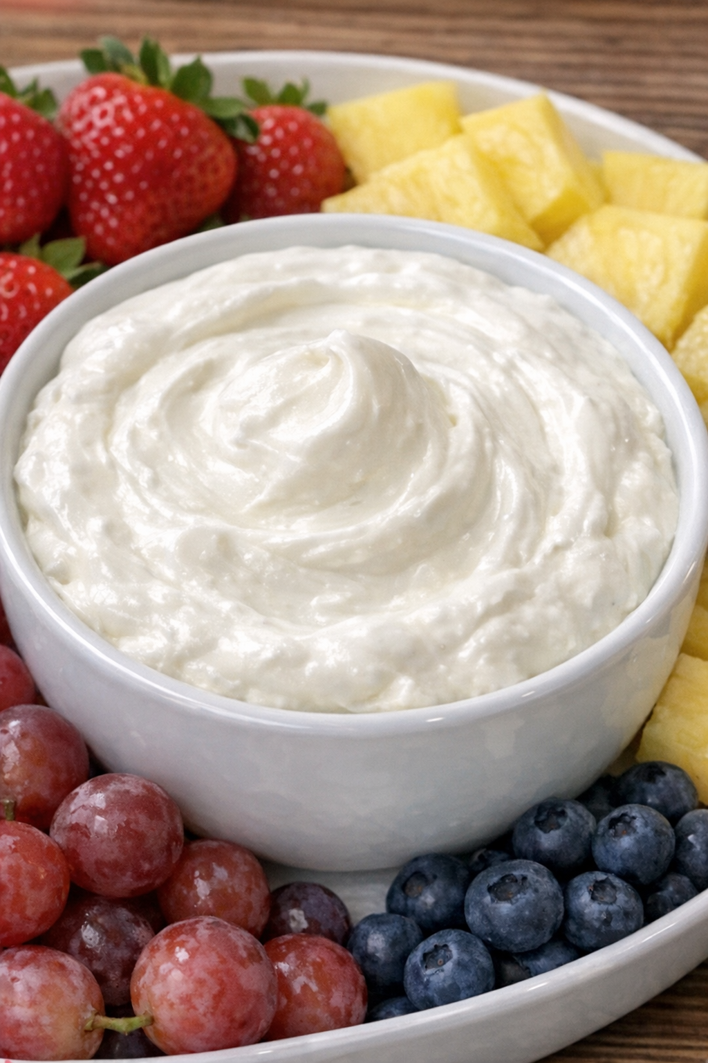 Southern 3-ingredient marshmallow fruit dip in a white bowl