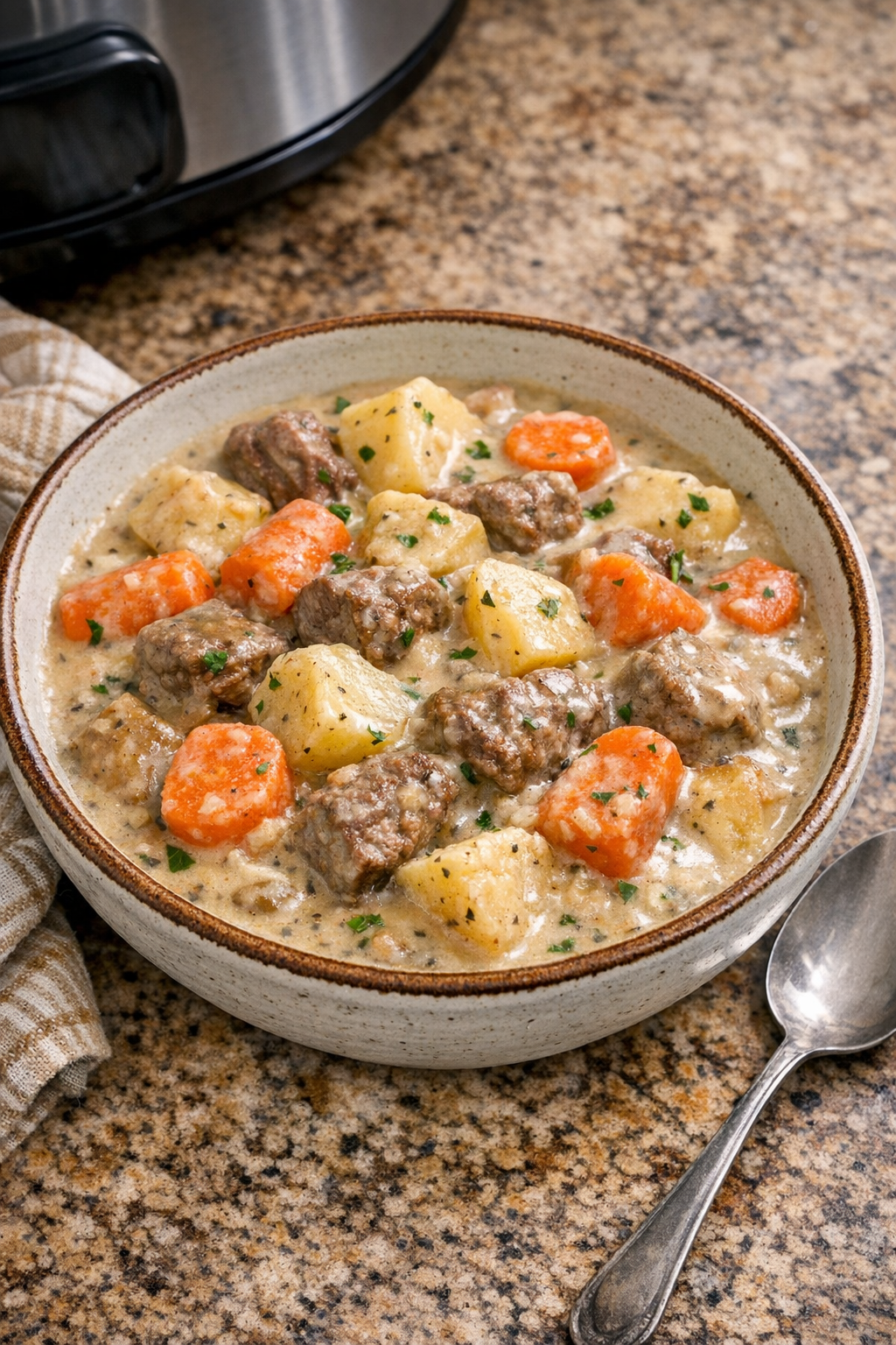 Finished ranch beef stew in a bowl